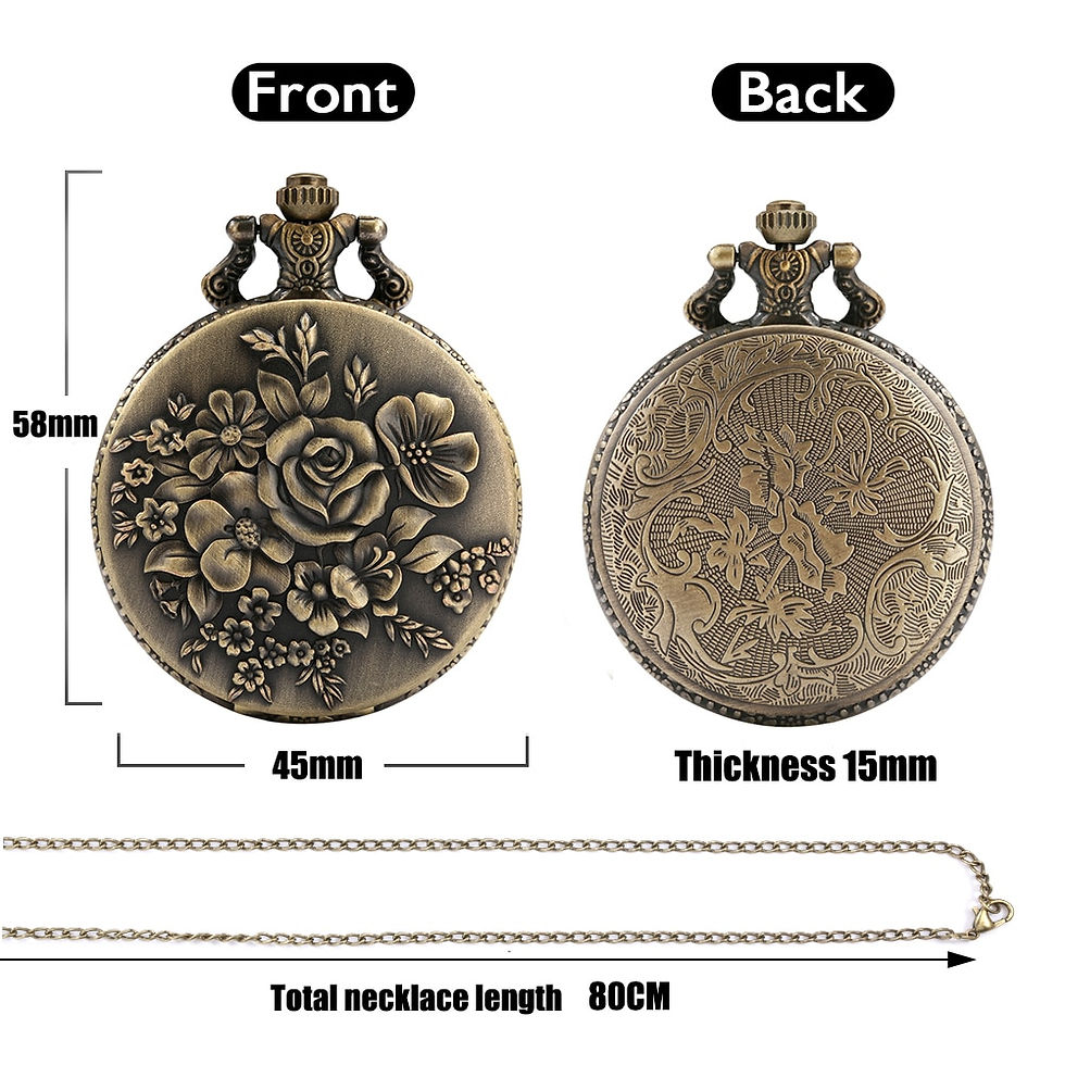 Sīktēls: Retro Blooming Flowers Quartz Pocket Watch Bronze Pendant Clock Numerals Displa
