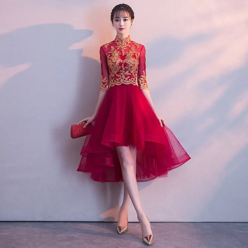 Thumbnail: Novelty Chinese Female Long Qipao Marriage Clothes RED Oriental Bride Wedding D