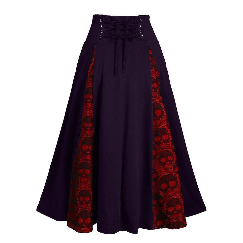Miniatura: Women Plus Size Lace Patchwork Printed Pattern High Waist Midi Skirt Gothic Ple