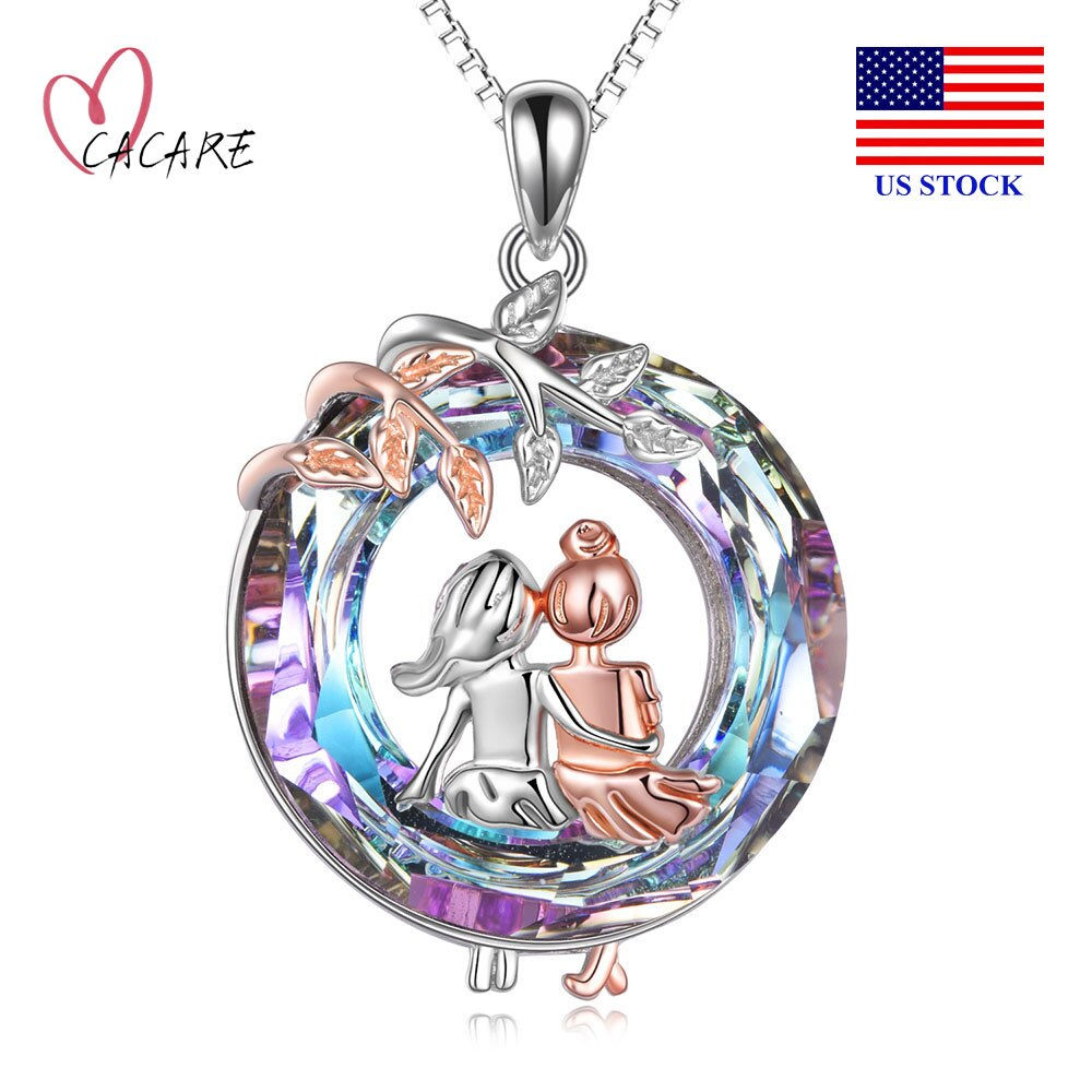 925 Sterling Silver Sisters Necklace Infinity Jewelry Crystal Pendant Necklaces