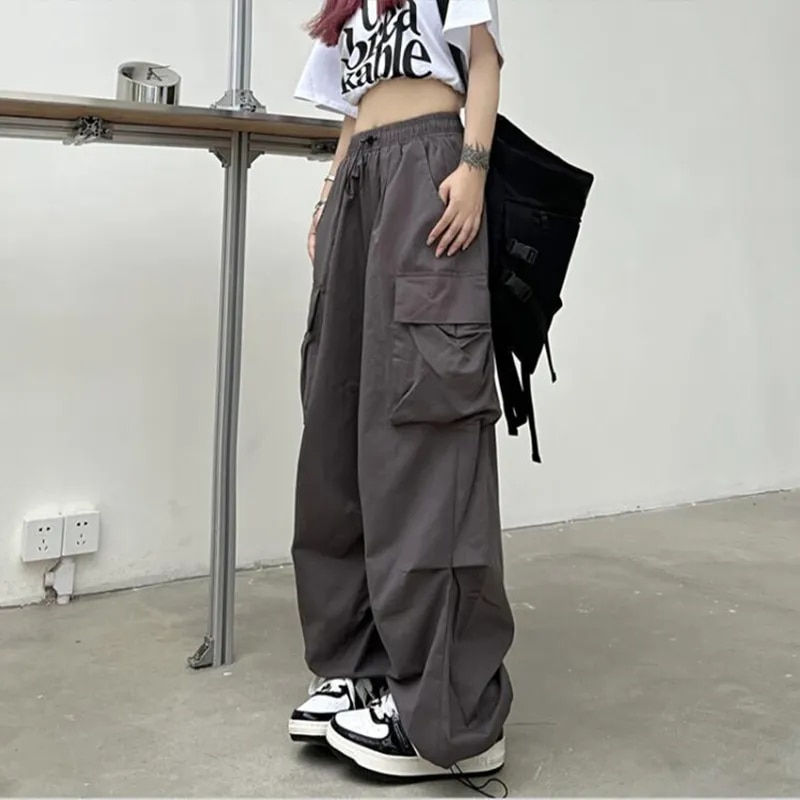 Thumbnail: 2023 Women Casual Joggers Tech Pants Solid Low Waist Pants Drawstring Wide Leg