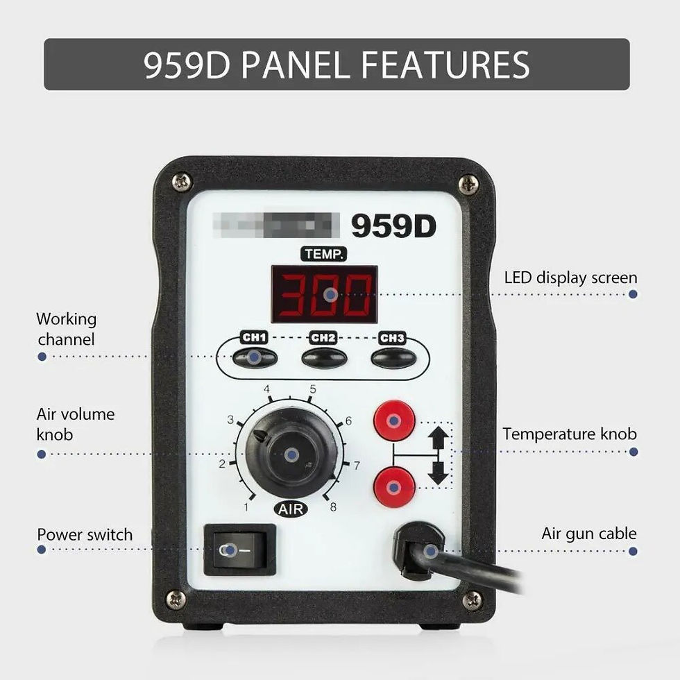 Thumbnail: 959D SMD Rework Station Hot Air Heat Gun Desoldering with 3 Nozzles 110V