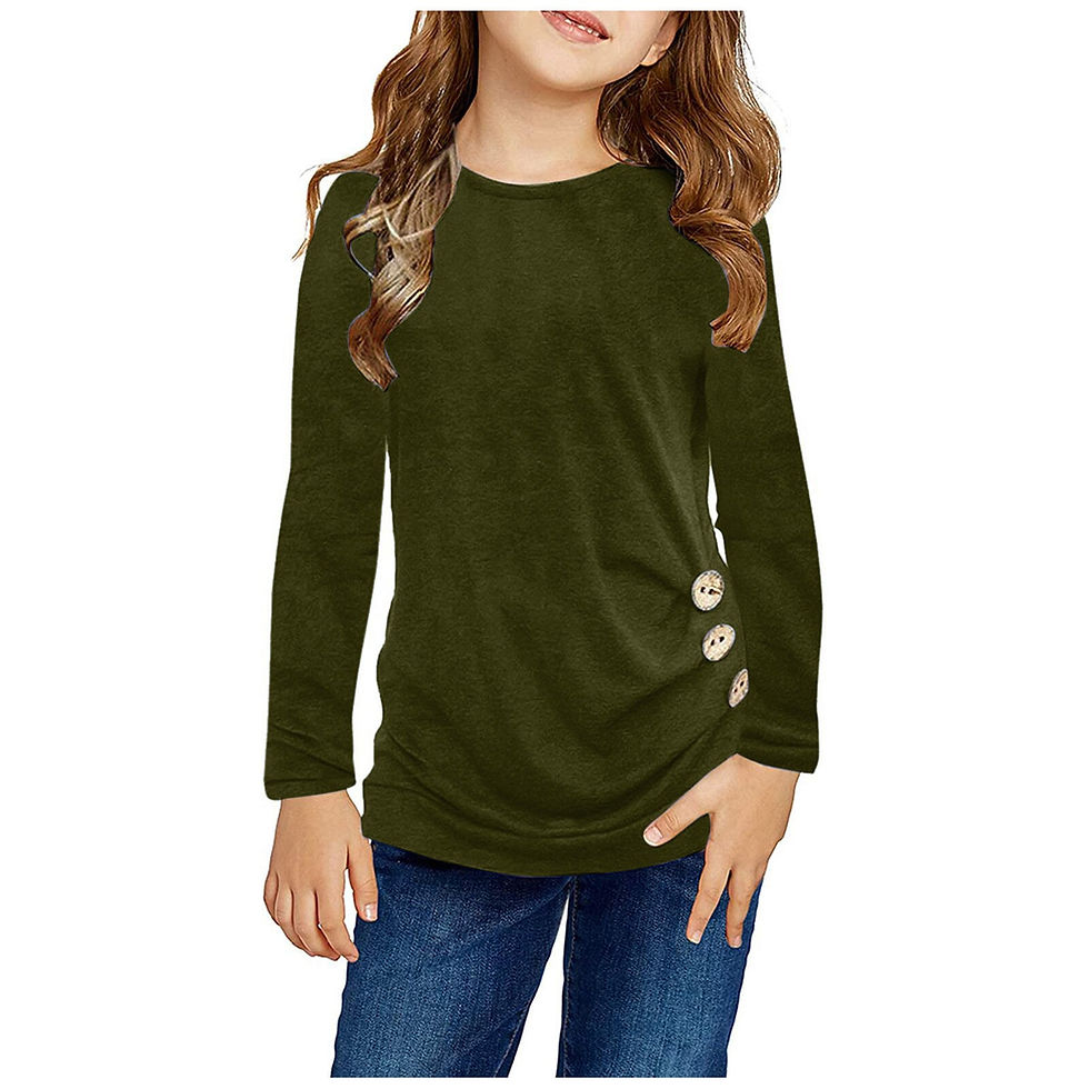 Imej kecil: Kids Girls Casual Tunic Tops Knot Front Button Long Sleeve Casual Loose Blouse