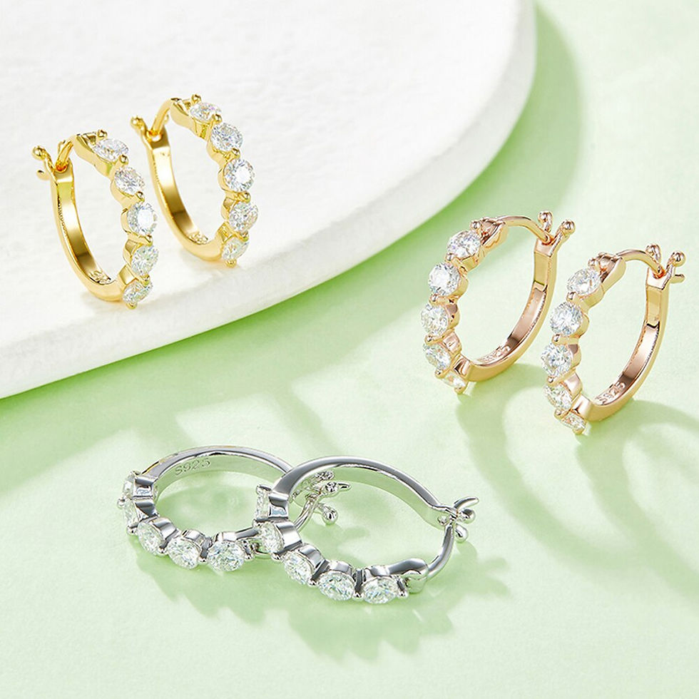 Thumbnail: GEM'S BALLET 925 Sterling Silver Moissanite Hoop Earrings 14k Gold Earrings, Hy
