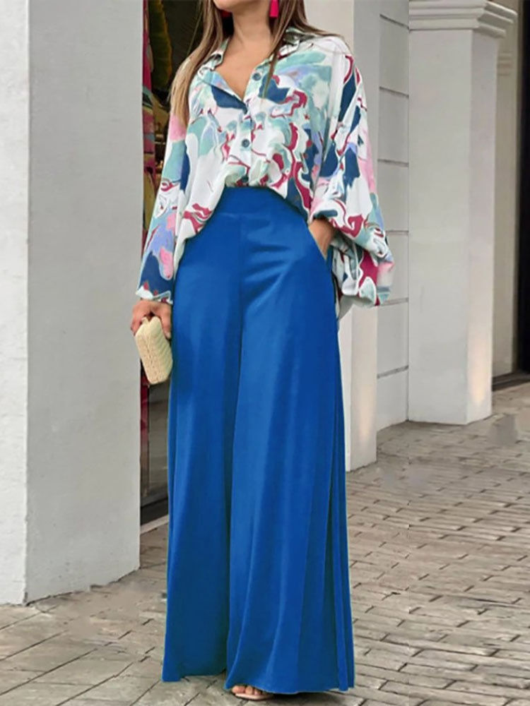 縮圖：Summer Casual Women's Loose Vintage Boho Print Shirt   Commuter Wide Leg