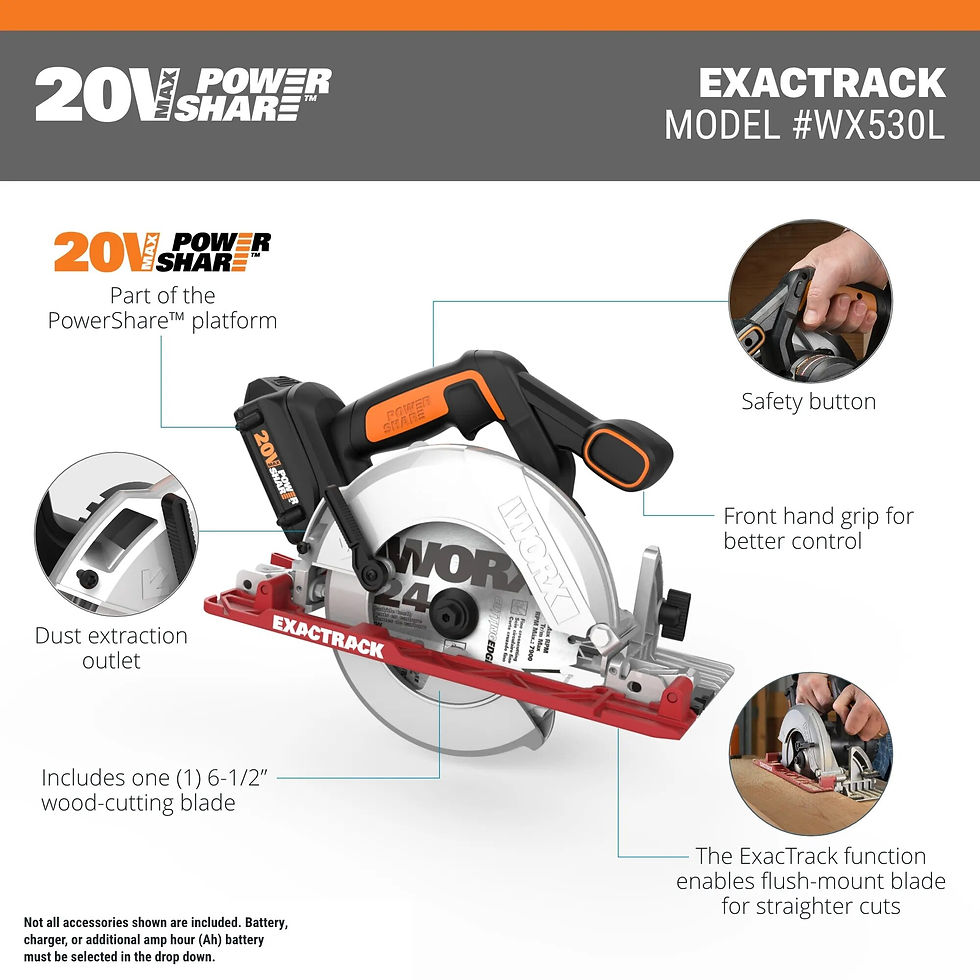 Thumbnail: Worx WX530L 20V Power Share ExacTrack 6.5" Cordless Circular Saw  Chain Saw  Co