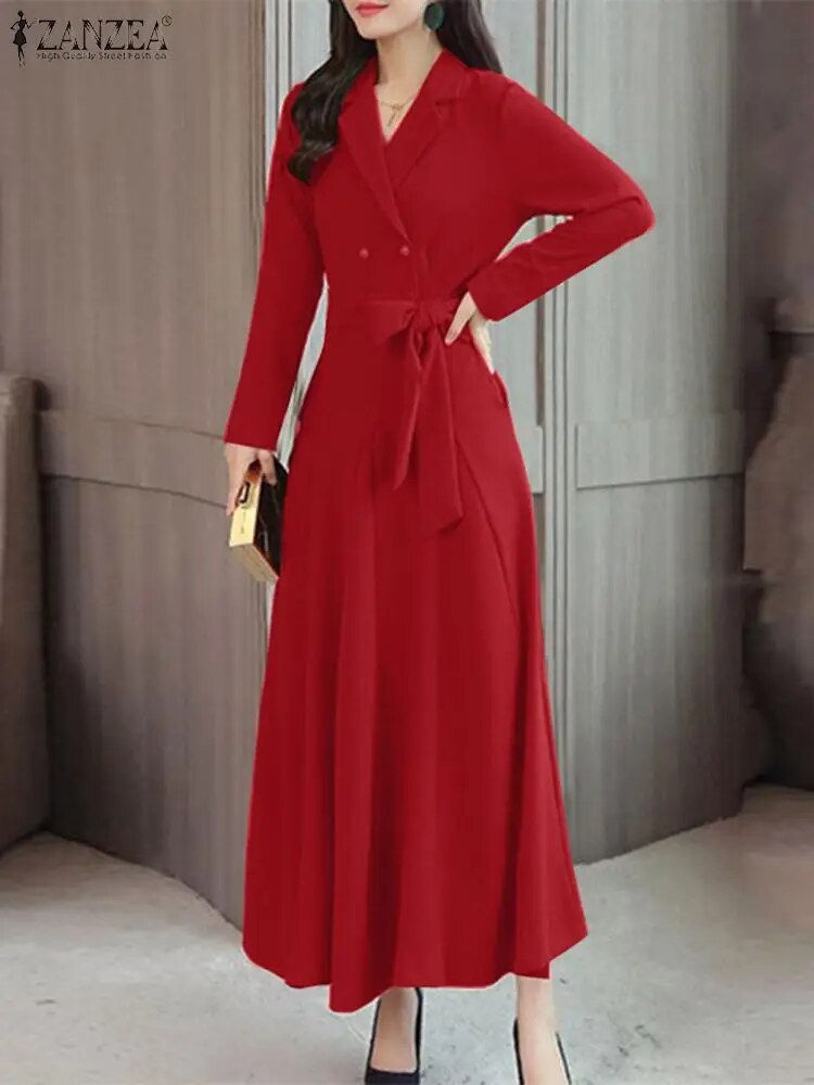 Küçük resim: ZANZEA Party Bandage A-Line Long Shirt Dress Women Suit Collar Elegant Long Sle