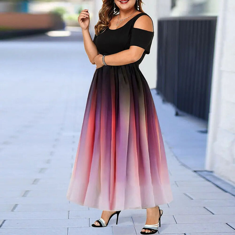 Thumbnail: Plus Size Cold Shoulder Ombre Round Neck Dress Evening Party Gradient Off-shoul
