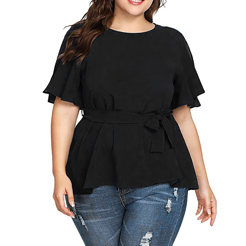 Miniatyrbild: Elegant Plus Size Blouse Tops Women's Solid Plus Size Short Sleeve Shirt Belted
