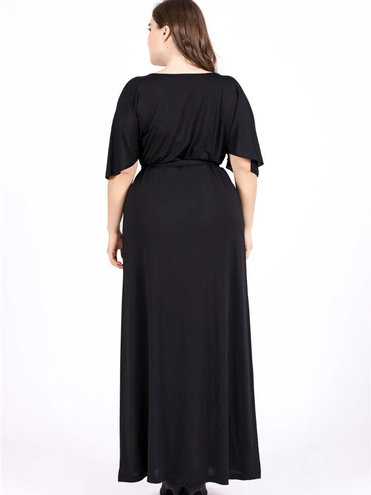 Thumbnail: Plus Size Dress for Women Summer Deep V Neck Ruffles Short Sleeve Casual Long D