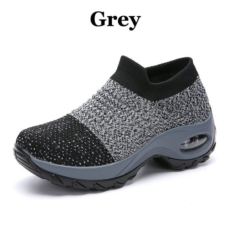 Women Walking Shoes Running Mesh Shoes Fashion Platform Slip-On Sneaker Air Cus