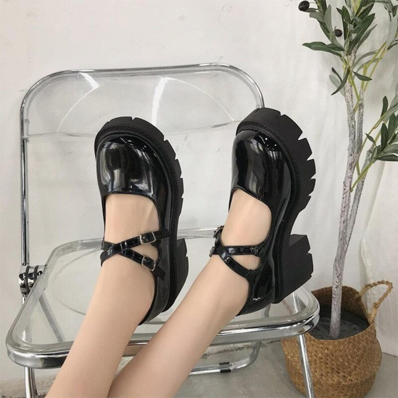 Thumbnail: Women's Platform High Heels Shoes Female Pumps Mary Janes Casual