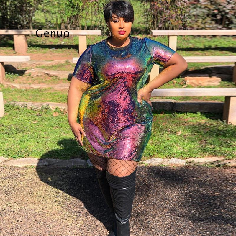 Miniaturbild: Plus Size t Shirt Dress Women 4Xl 5Xl Oversized Tshirt Sequin Glitter Dress Suk