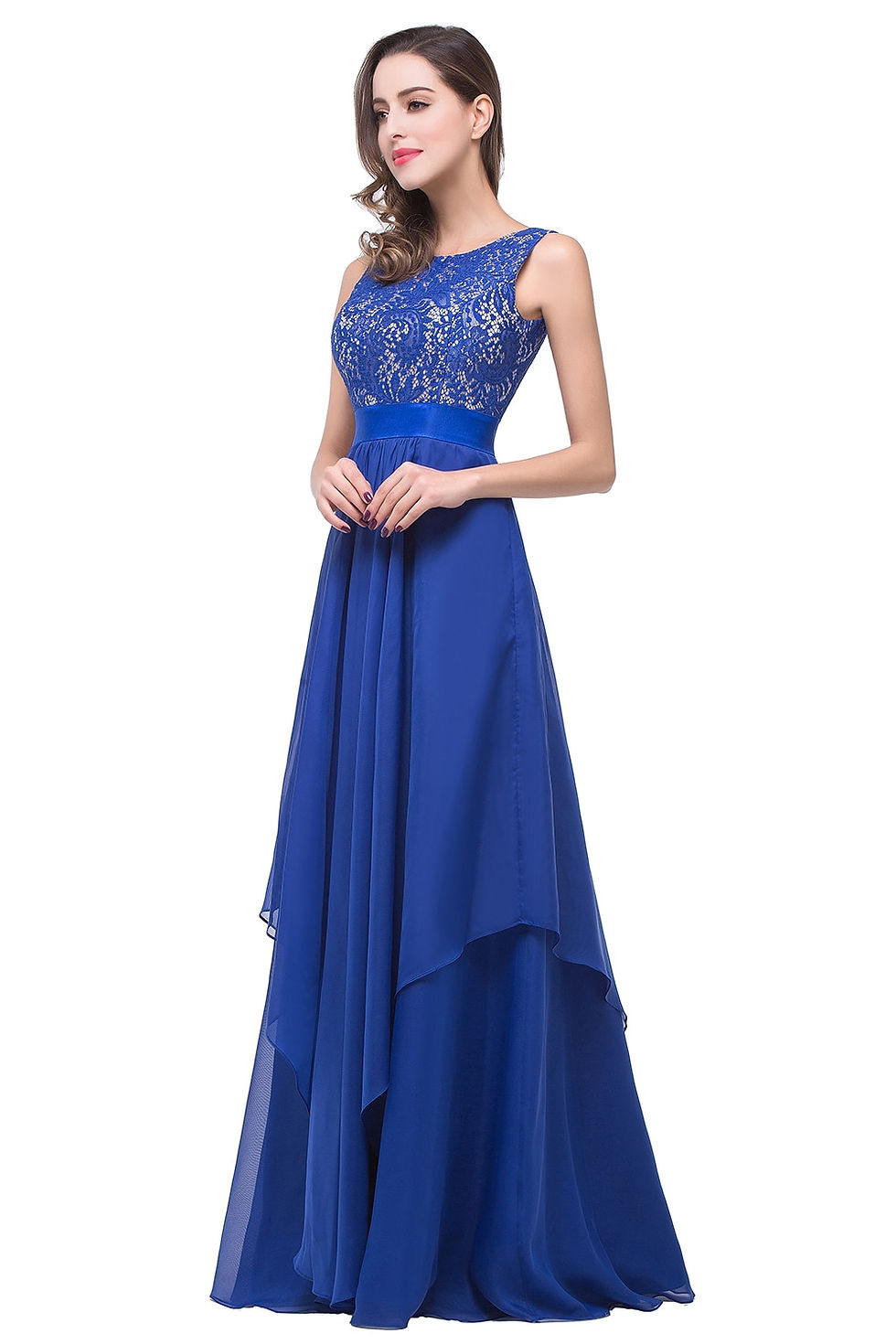 Thumbnail: BABYONLINE Prom Dress O-Neckline Illusion Lace Appqulies Corest Sleeveless Chif