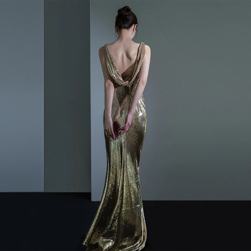 Miniaturbild: Fishtail Evening Dress For Women Elegant Sequins Annual Meeting Sexy Backless