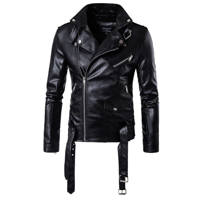 Thumbnail: New Motorcycle Pilot Leather Jacket Fashion Brand Men's Designer Punk Wind Obli