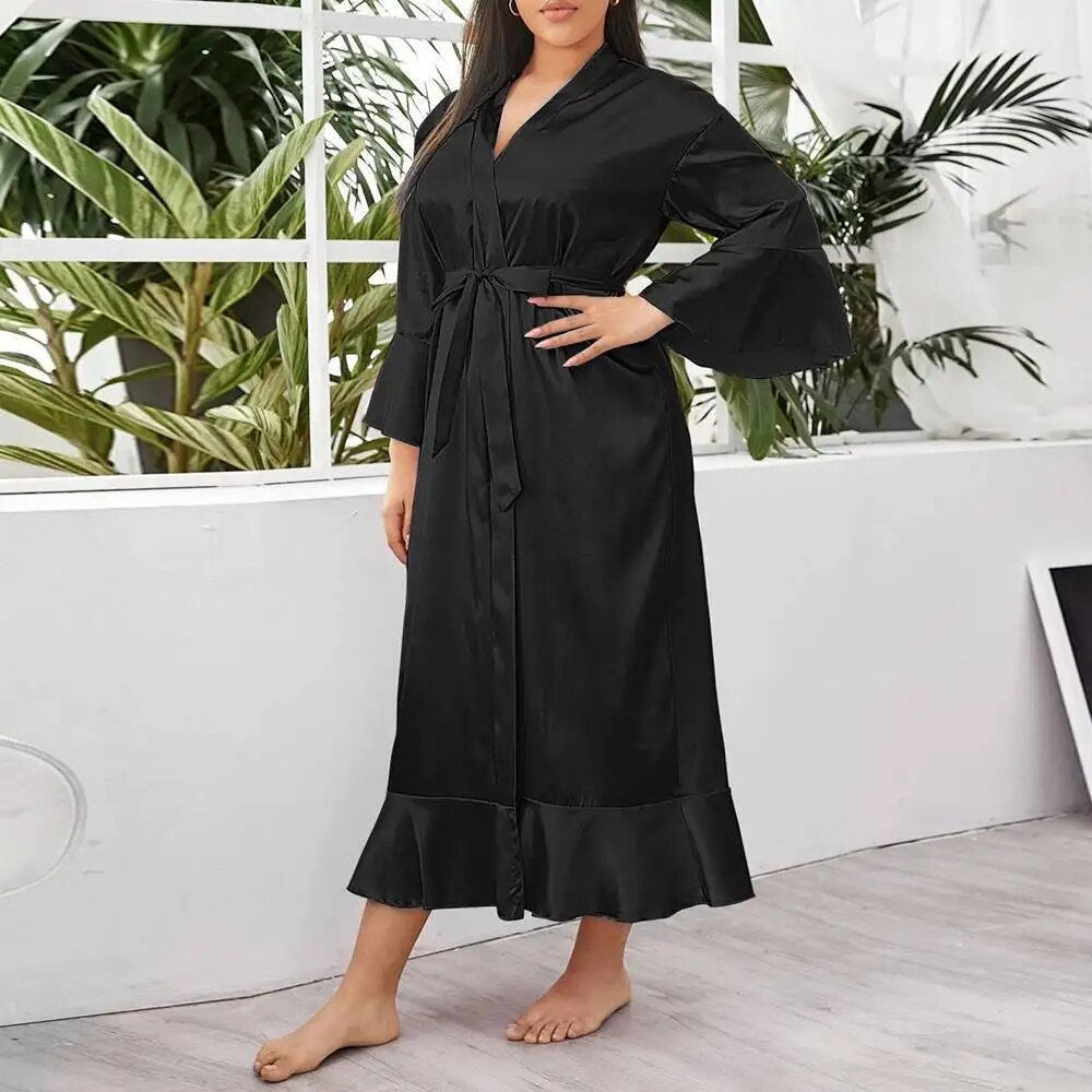 Women's Sexy Lace Satin Silk Bride Long Kimono Robe Night Dress Gown Plus Size