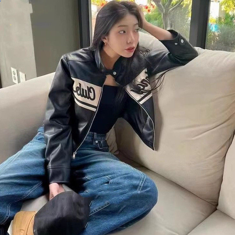 Thumbnail: Women's Summer Baseball Uniform Jacket Top Riding Motorcycle Leather Coat