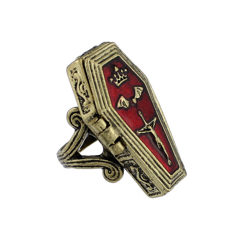 Thumbnail: Vintage Women Rings Alloy Cross Jesus Coffin Box Finger Rings Retro Finger