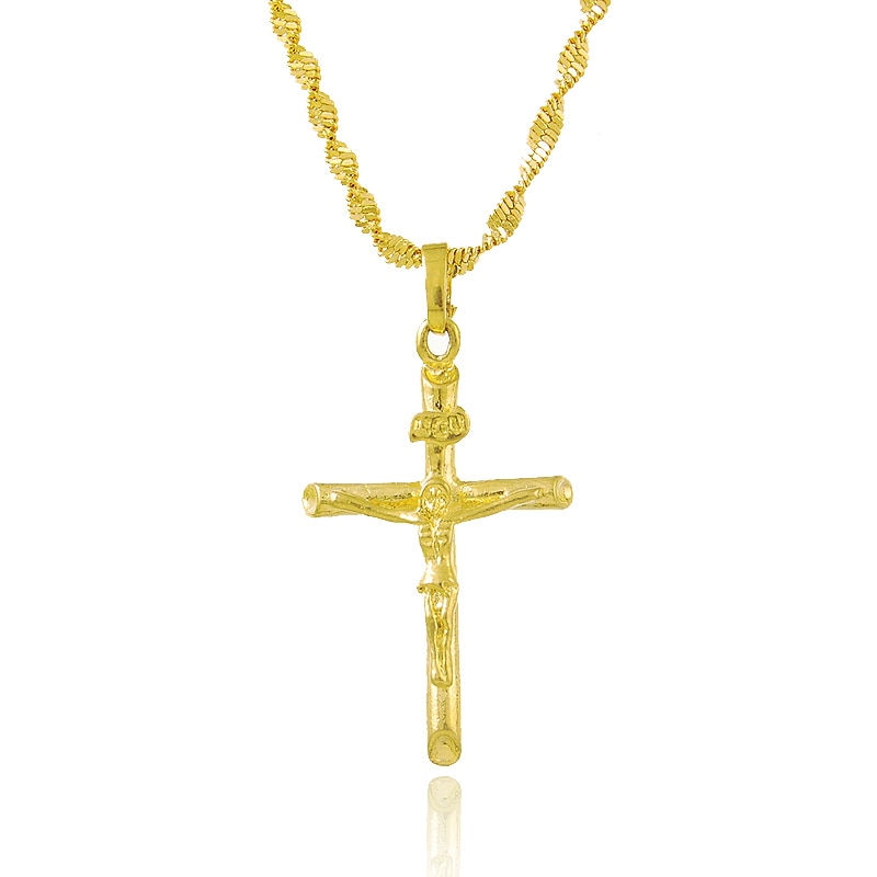 Thumbnail: Real 24K Gold Color Cross Pendant & Necklace For Men/Women Gold Chain