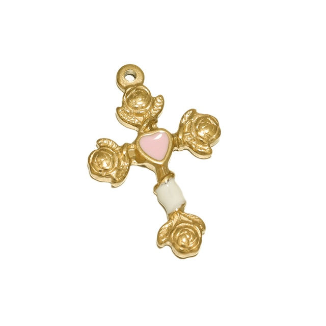 Thumbnail: 5pcs Stainless Steel Gold Color Plated Enamel Flower Cross Charms Findings Wome