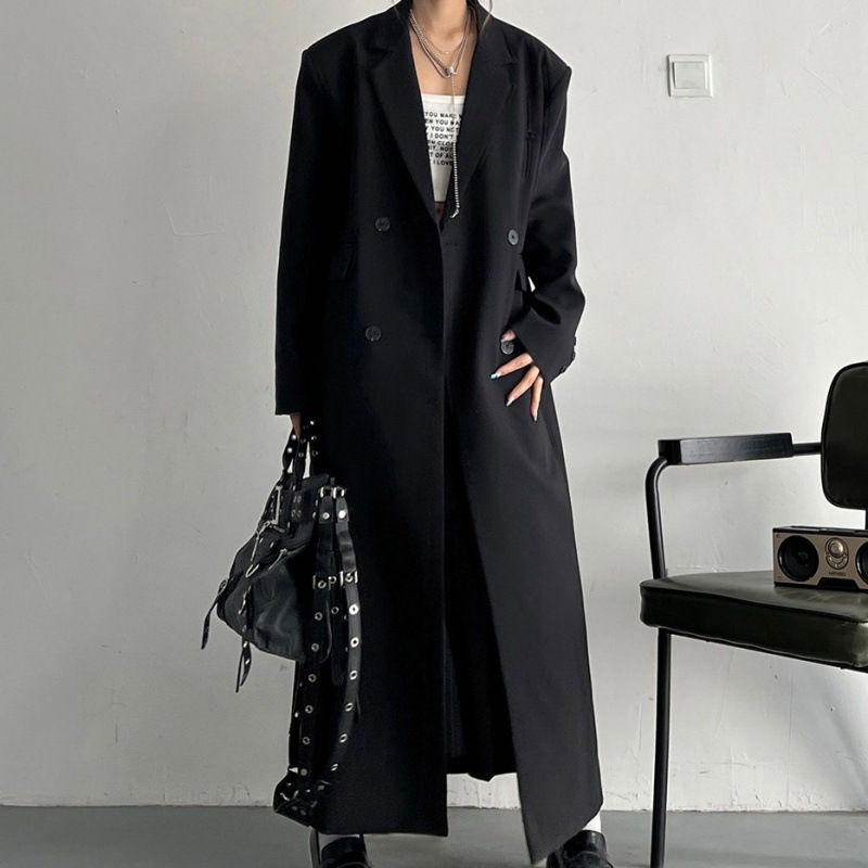 Thumbnail: Strong Aura Profile Draping Effect Loose Slimming Korean Style Long Suit Trench