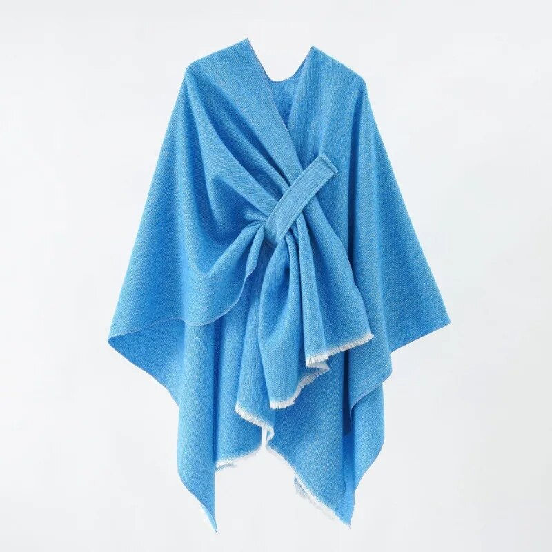 Thumbnail: Stylish Solid Color Faux Cashmere Split Cloak Poncho European and American Fash