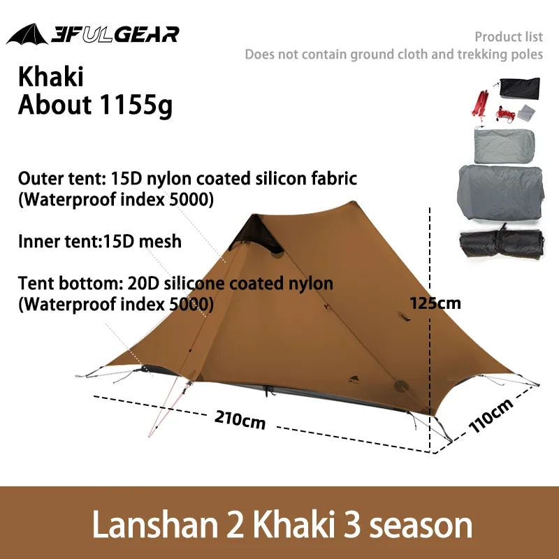 Miniaturebillede: LanShan 2 3F UL GEAR 2 Person 1 Person Outdoor Ultralight Camping Tent 3 Season