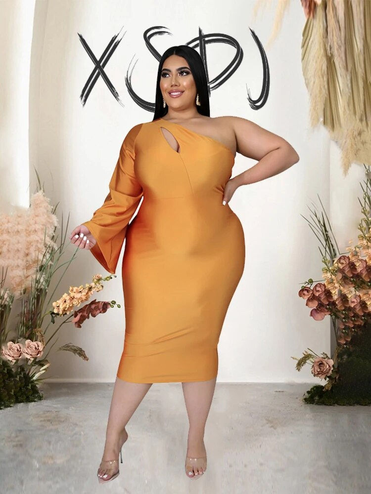 Thumbnail: Sexy Dress Women Plus Size Party Elegant One Shoulder Long Sleeve Dress High Wa