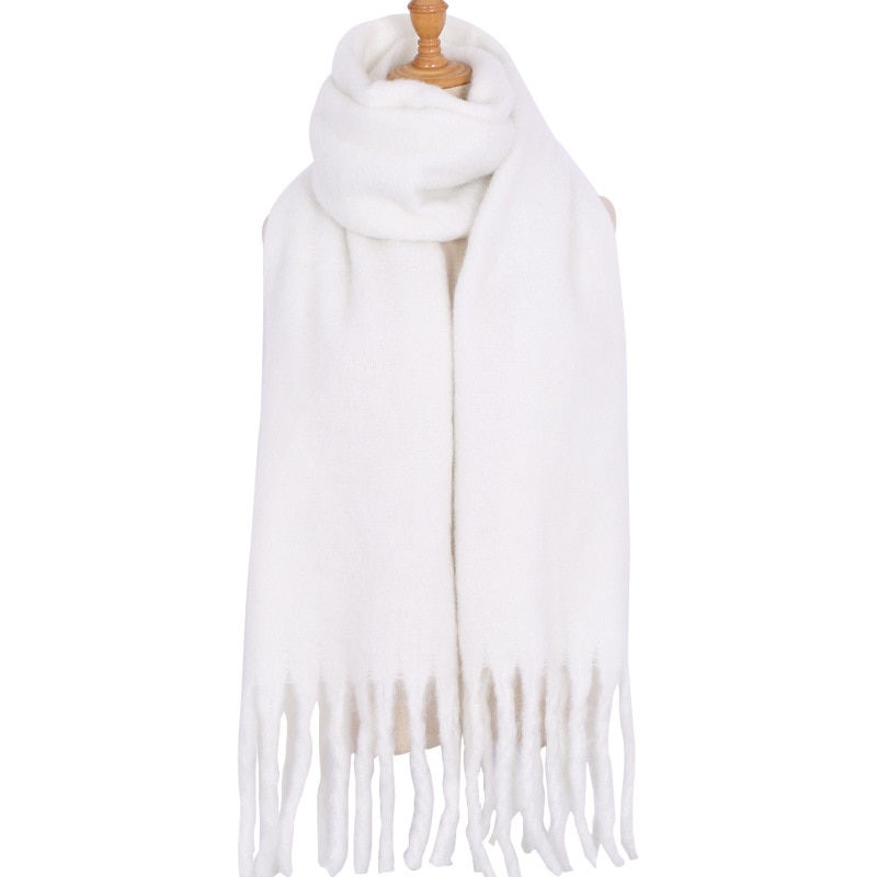 Miniatura: Solid Color Thick Scarf Unisex Winter Outdoor Warm Shawl Plush Scarf White Scar
