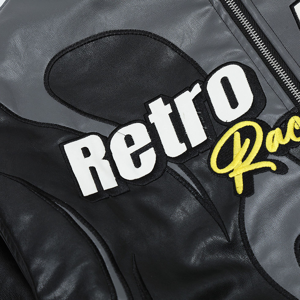 Thumbnail: Men's Fashion Personality Patch Embroidery Locomotive Racing Suit Leather Coat