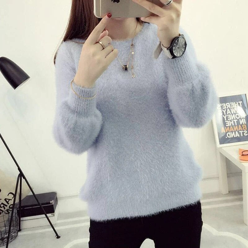 Thumbnail: Winter Imitate Mink Wool Hot Fleecing Female O-neck Long Puff Sleeve  Elastic C