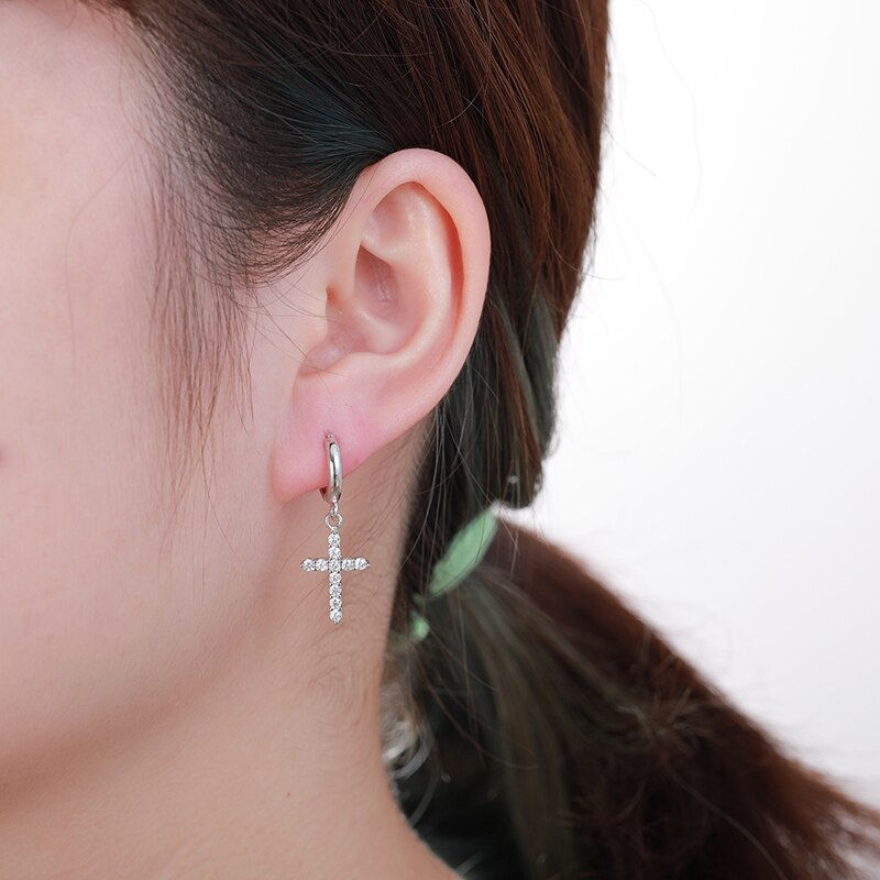 Thumbnail: Religion Women Moissanite Cross Earrings 925 Sterling Silver Hip Hop Jewelry