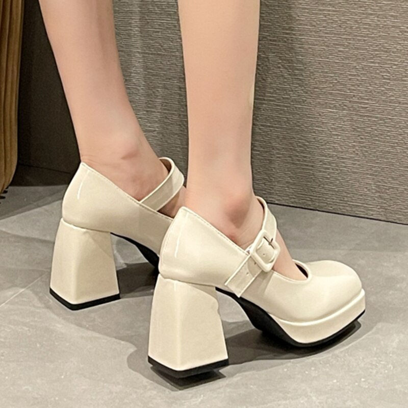 Pikkukuva: Elegant Black Platform Pumps for Women 2023 Patent Leather Thick High Heels Sho