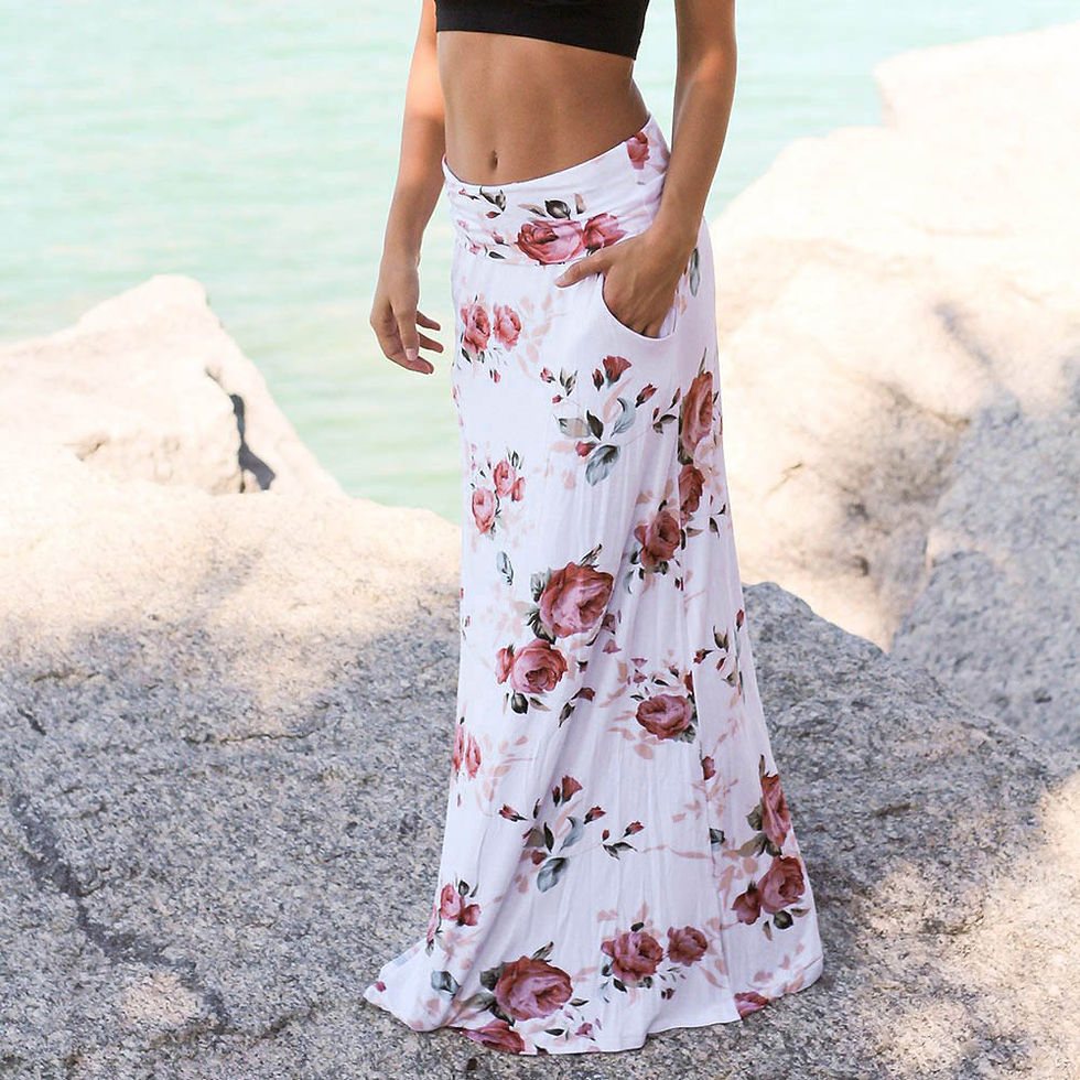 Thumbnail: Boho Women Summer Beach Floral Print Low Waist Long Dress with Pockets Floral H
