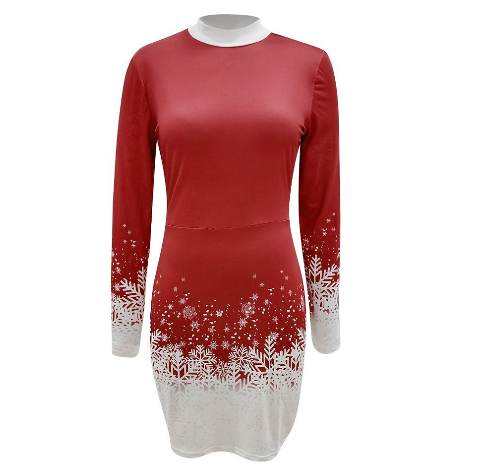 Thumbnail: European And American Christmas Printed Long Sleeve Dress A-lineskirt Women