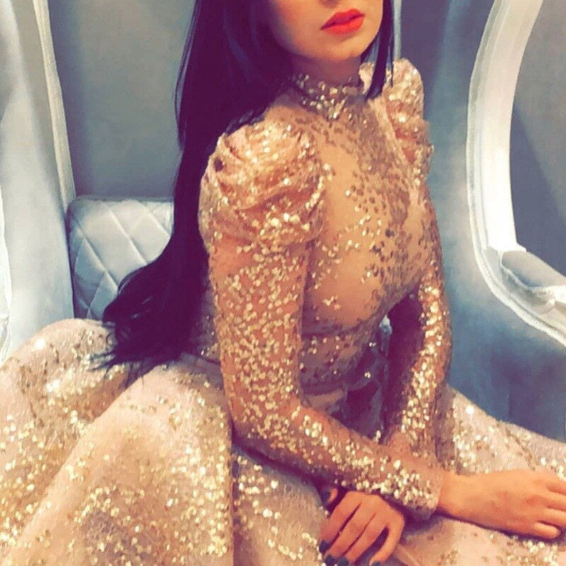 Miniaturebillede: Hi Shy Bridal Exquisite Evening Dresses Sequin O-Neck Floor-Length A-LINE Long