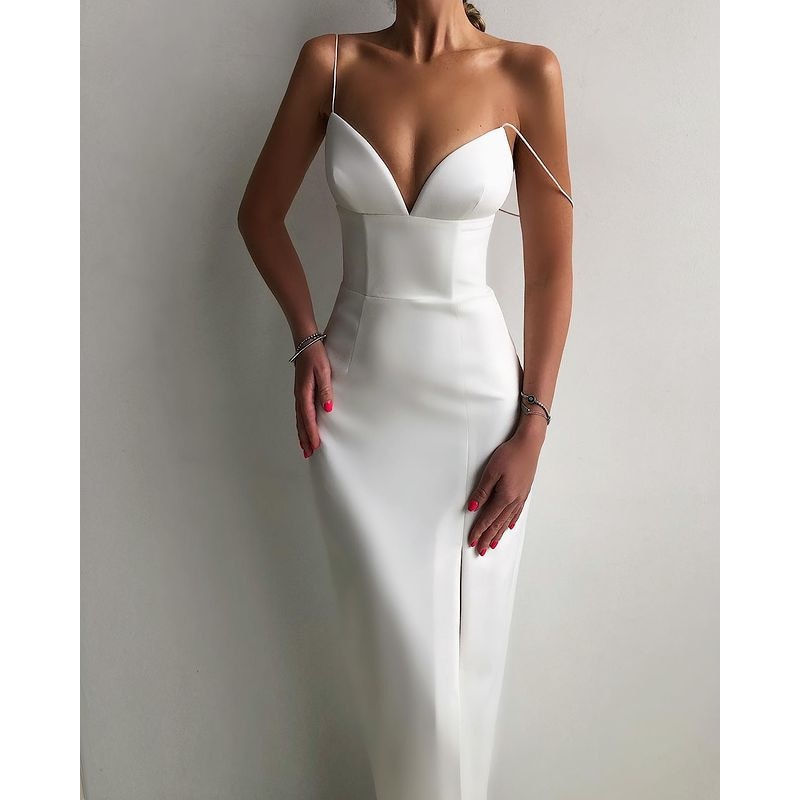 Thumbnail: wsevypo Elegant High Slit Midi Bodycon Dress Women Sexy Spaghetti Straps
