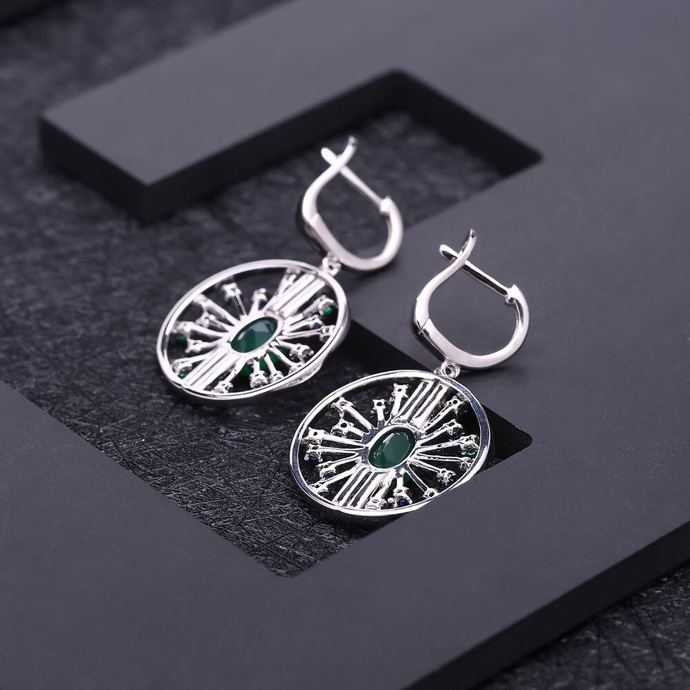 Thumbnail: GEM'S BALLET 2.58Ct Natural Agate Gemstone Earrings 925 Sterling Sliver Vintage