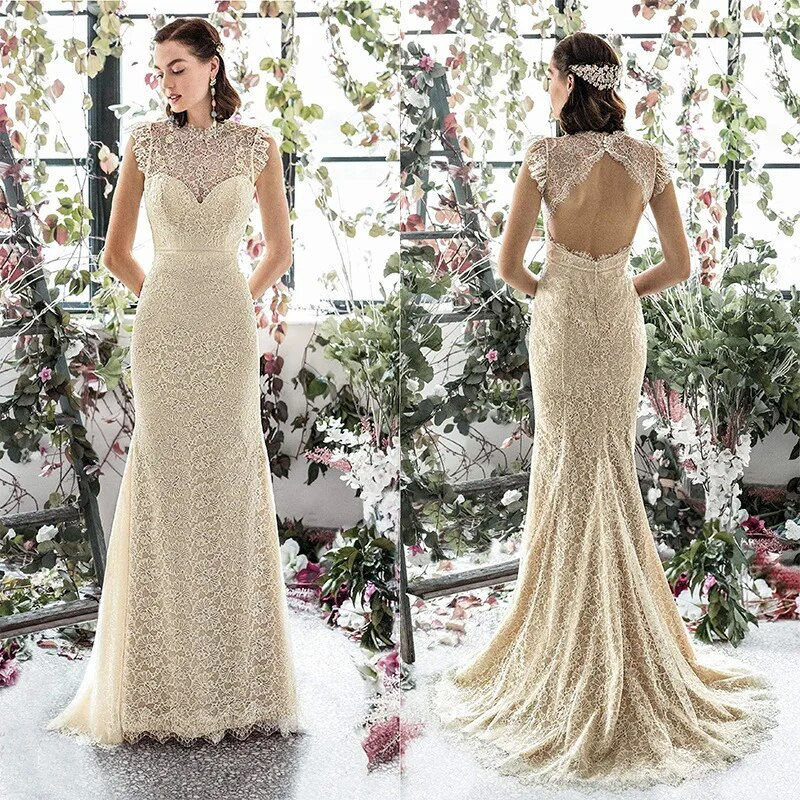 2023 Summer Elegant Lace Slim Backless Sleveless Evening Dress Ladies Sexy Wedd