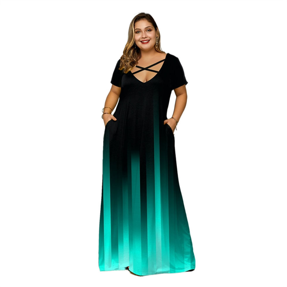 Thumbnail: Plus Size Gradient Print Side Pocket Maxi Dress Summer Women Casual Long Dress
