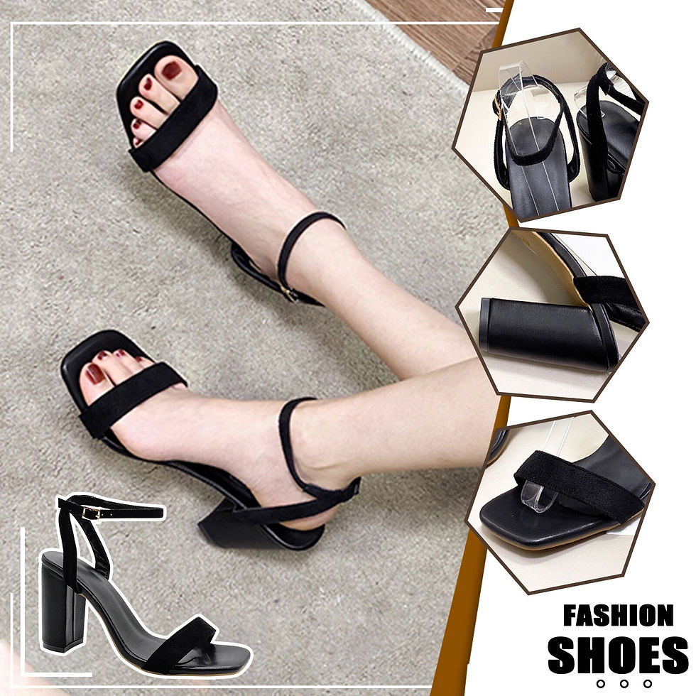 Hình thu nhỏ: Sandals Summer Square Toe Women's Thick High Heels Buckle Strap Suede Solid Col