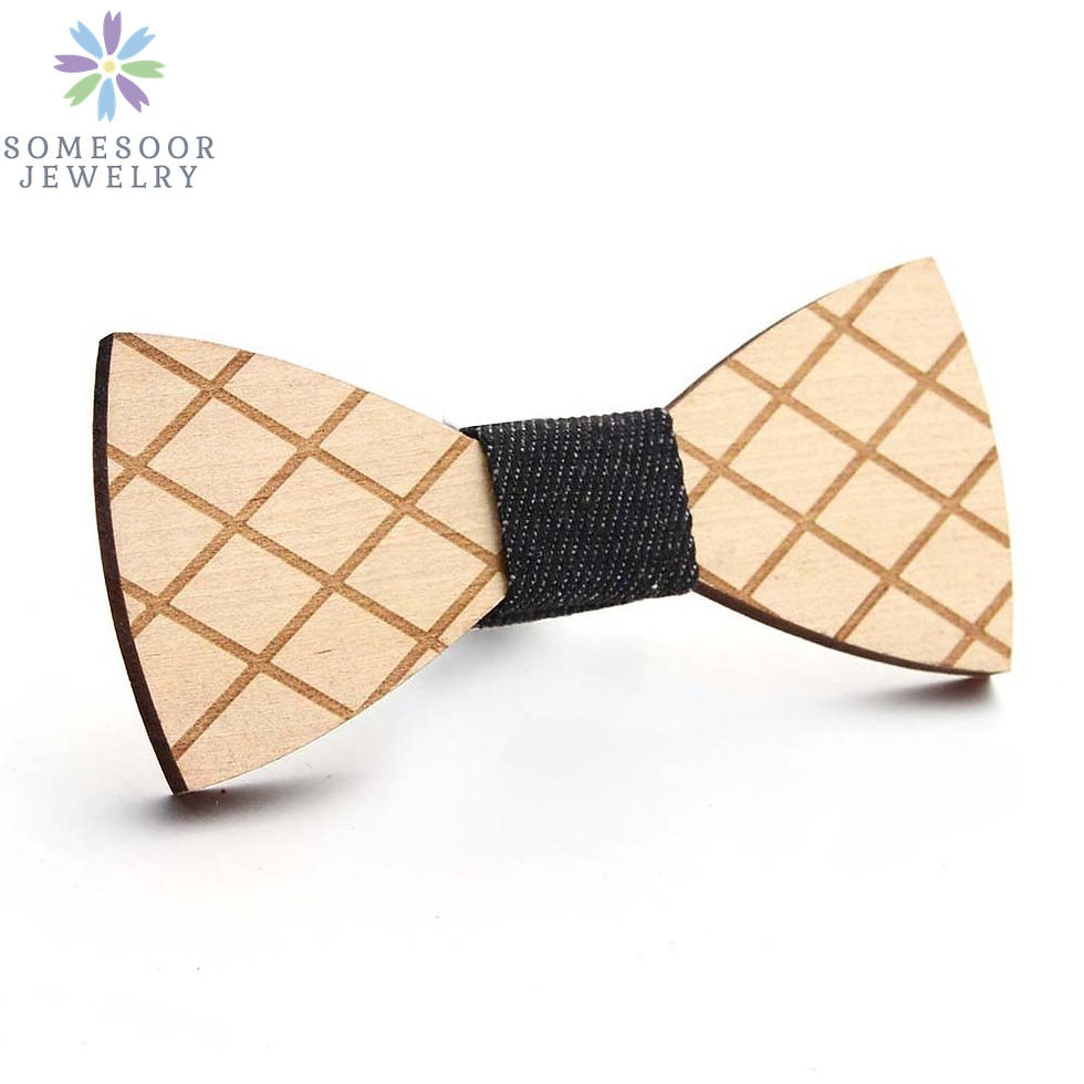 Thumbnail: SOMESOOR Engraved Unfinished Natural Wooden Bowtie Handmade Gentleman Necktie B