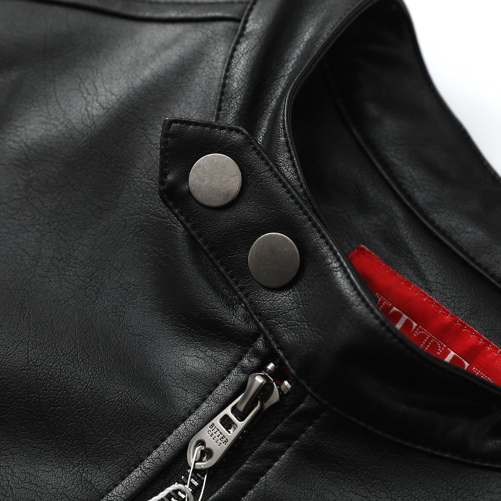 Minijatura: Same Color Matching Biker's Leather Jacket