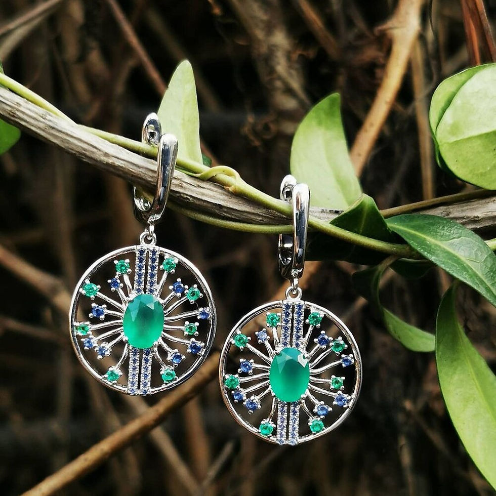Thumbnail: GEM'S BALLET 2.58Ct Natural Agate Gemstone Earrings 925 Sterling Sliver Vintage