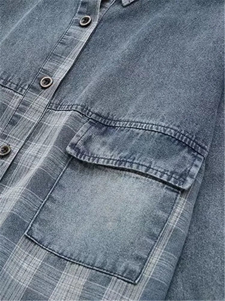 Thumbnail: Plus Size Women's Clothing Denim Shirt Spring Autumn Thin Stitched Loose Denim