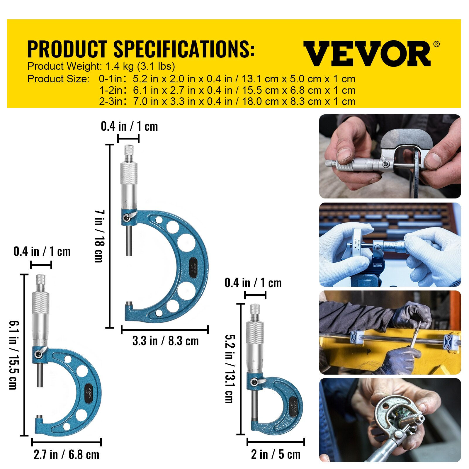 VEVOR 3Pcs 4Pcs 6Pcs Outside Micrometer Set 0.0001In Graduations Premium Precis