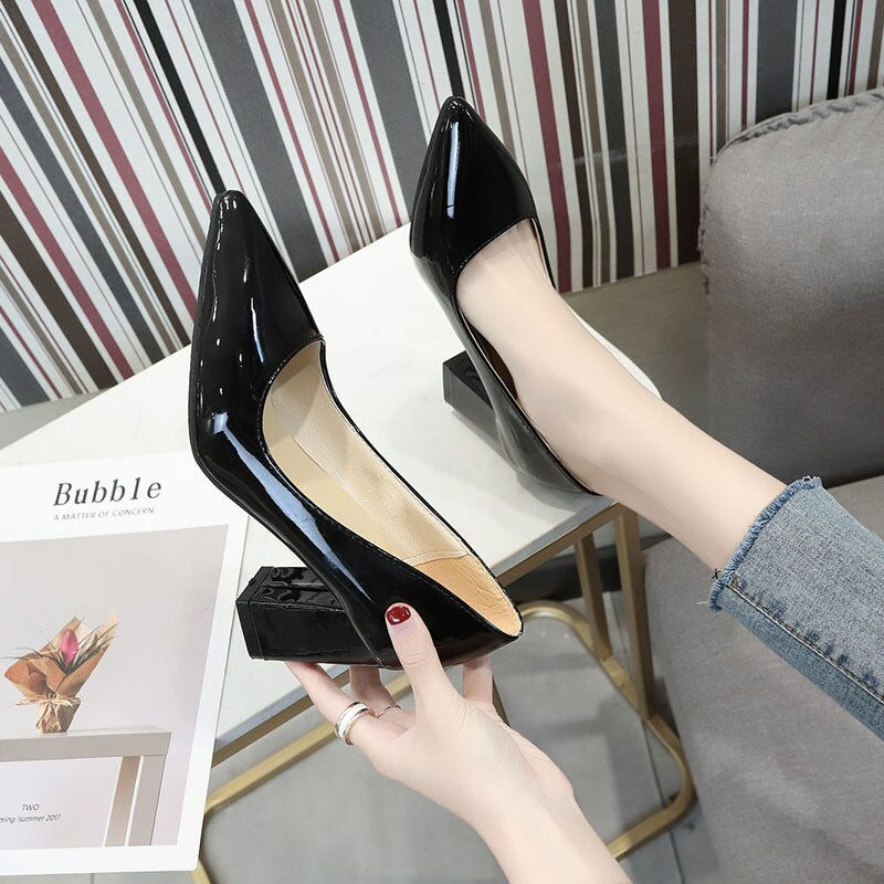 Thumbnail: Plus Size 34-43 Woman Pumps High Heels Boat Shoes Pointed Toe Dress Shoes Squar
