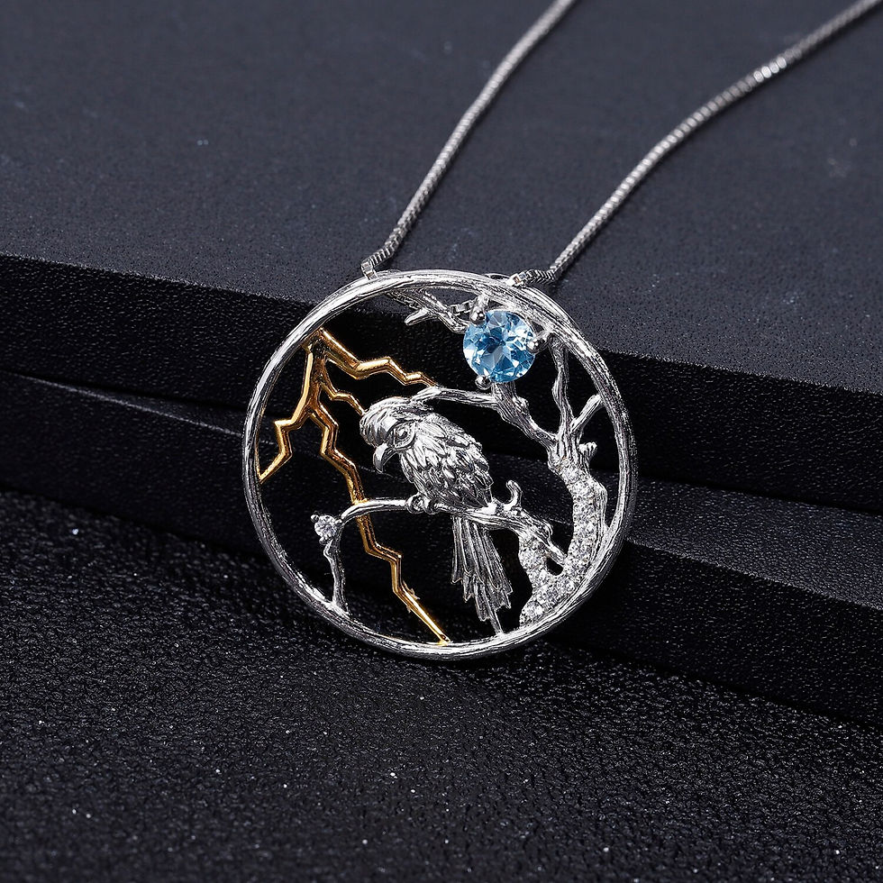 Thumbnail: GEM'S BALLET 925 Sterling Silver Natural Swiss Blue Topaz Bird on the Tree