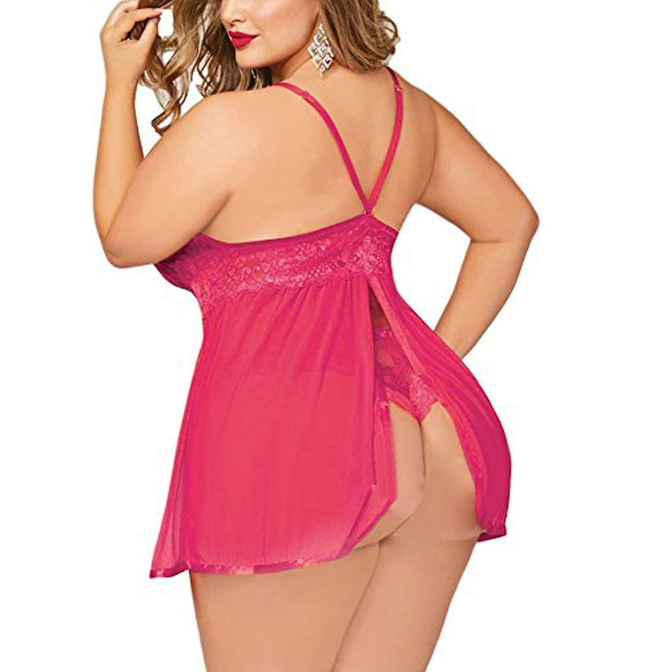 Thumbnail: Hot Sale Plus Size Women Black Sexy Big Dress Deep V Open Back Lingerie Lace